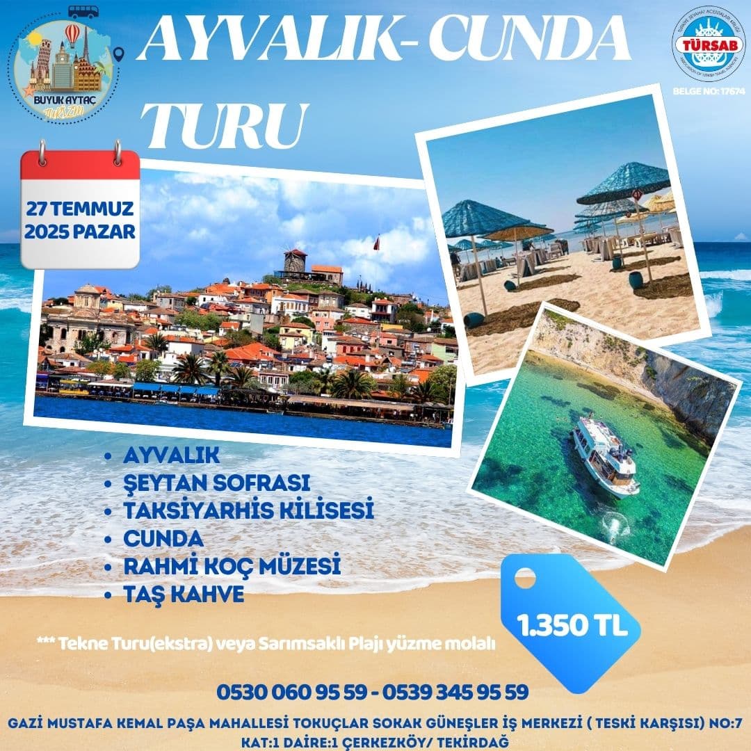 Ayvalık-Cunda Adası Günübirlik Tur - 27 Temmuz