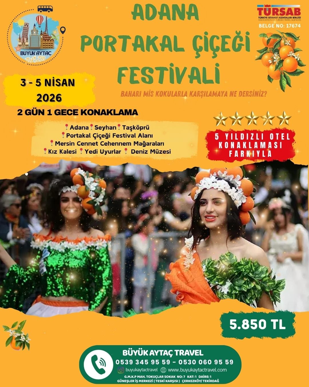 Adana Portakal Çiçeği Festivali Turu 2026 - Adana - Mersin - 3 Gün 2 Gece - Büyük Aytaç Travel Turu