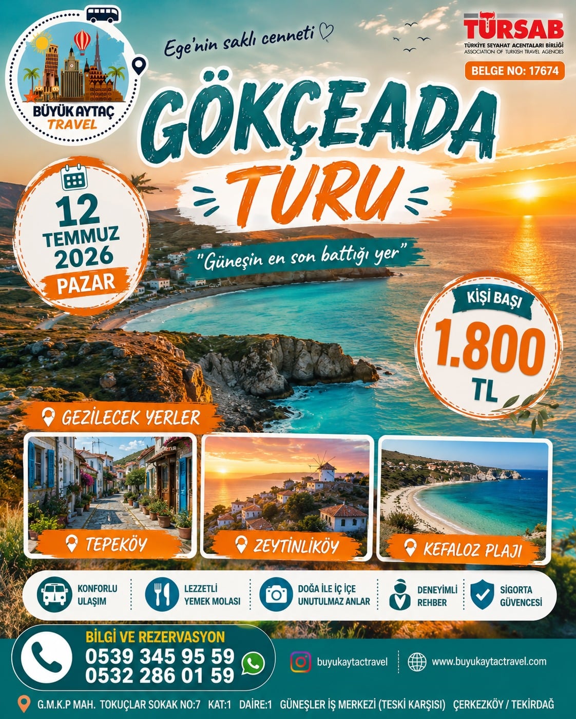 Çerkezköyden Ege Turları 2026 | Ayvalık, Ada ve Assos Rotaları - Büyük Aytaç Travel Blog Görseli - Tur Rehberi, Çerkezköy, SEO, 2026 Turlar, Yaz Turları
