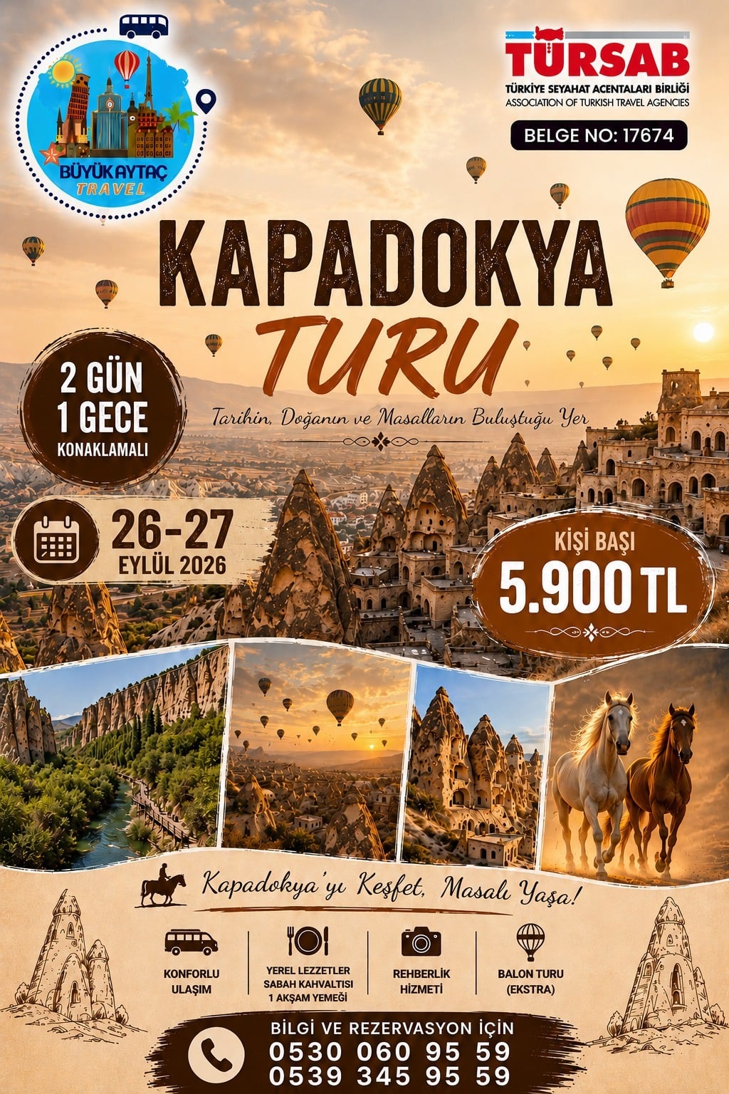 Kapadokya Turu - 26-27 Eylül 2026 - Kapadokya, Göreme, Ürgüp, Avanos, Derinkuyu - 2 Gün 1 Gece - Büyük Aytaç Travel Turu