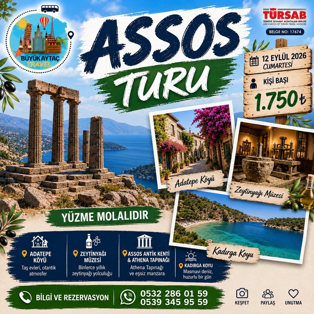 Bozcaada Turu - 12 Eylül 2026 - Bozcaada, Geyikli, Bozcaada Kalesi, Ayazma Plajı, Akvaryum Koyu, Rüzgar Gülleri - 1 Gün (Günübirlik) - Büyük Aytaç Travel Turu